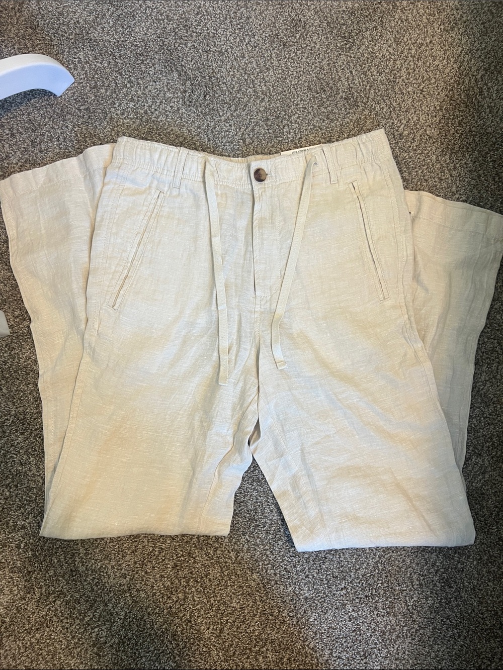 NWT Club Room Natural Khaki Cream 100% Linen Casual Mens Trousers Pants Small - Picture 6 of 7